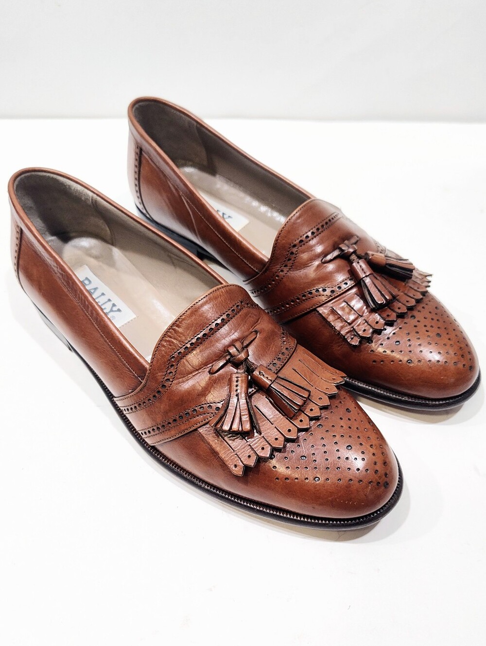 Bally Romolo Wingtip Tassel Loafers Men 10.5 D Tan Brown Leather Italy Shoes